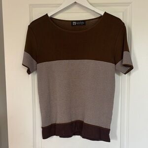 Brown and White Striped Short Sleeve Top